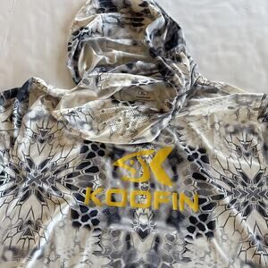 KOOFIN GEAR Shirt Mens Sz XL Fishing Hoodie Casual Outdoors Mask White Gray